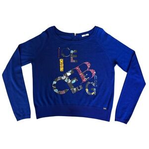 Ice Iceberg Womens Royal Blue Virgin Wool Sequin Logo Zip Back Sweater Italy